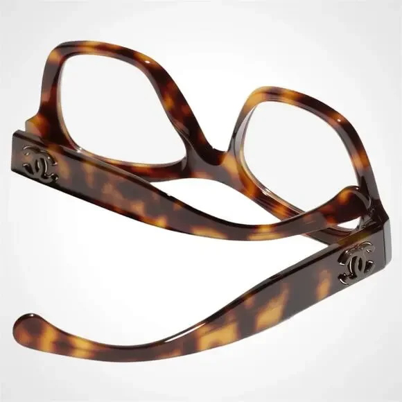 New CHANEL Eyeglasses Havana Gold Butterfly Square Acetate Womens - Picture 5 of 6